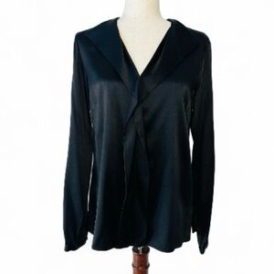 Lafayette 148 New York Silk Black Blouse with Satin Finish Size 8
